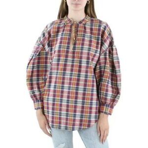 LAUREN Ralph Lauren Women's Tie Neck Plaid Blouse Burgundy/Navy/Multi Small NWT